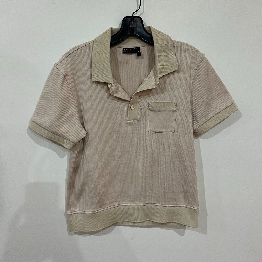 ASOS Design Cream Polo T-Shirt Size Small Banded Bottom - Unisex Size M